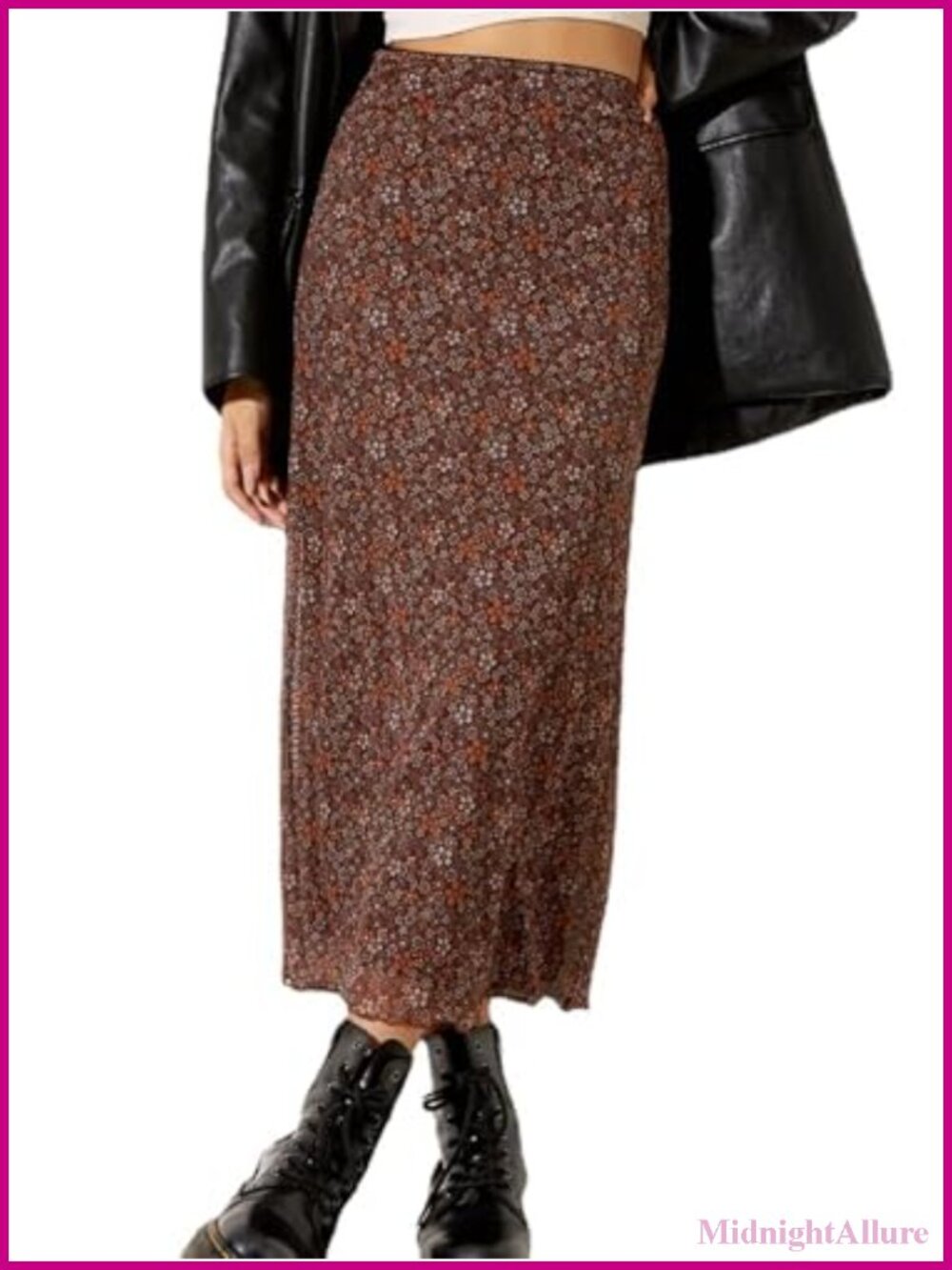 Boho Floral Mesh Midi Skirt High Waist A-Line